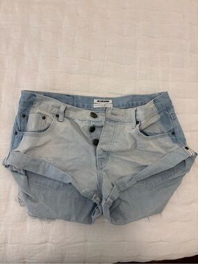 One Teaspoon Light Wash Blue Denim Roll-Cuff Shorts